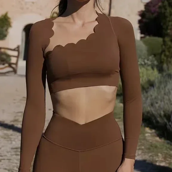 Diagonal Shoulder Hollow Irregular Long Sleeved High Elastic Slimming Breathable Quick Drying Pilates Training and Fitness Top - Image 5