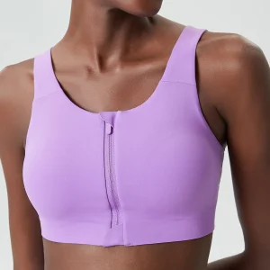 Strong support shock-proof fixed cup yoga vest sports bra fitness bra liquid glue front zipper large size sports underwear women