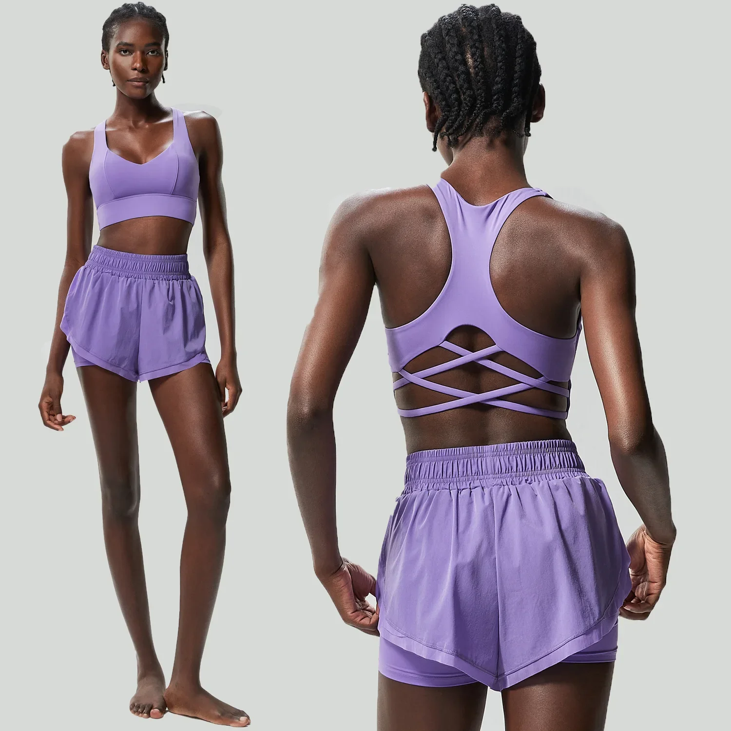 Yoga fitness suit women's large size quick-drying sports running suit two-piece set anti-light fitness jumping tennis suit - Image 3