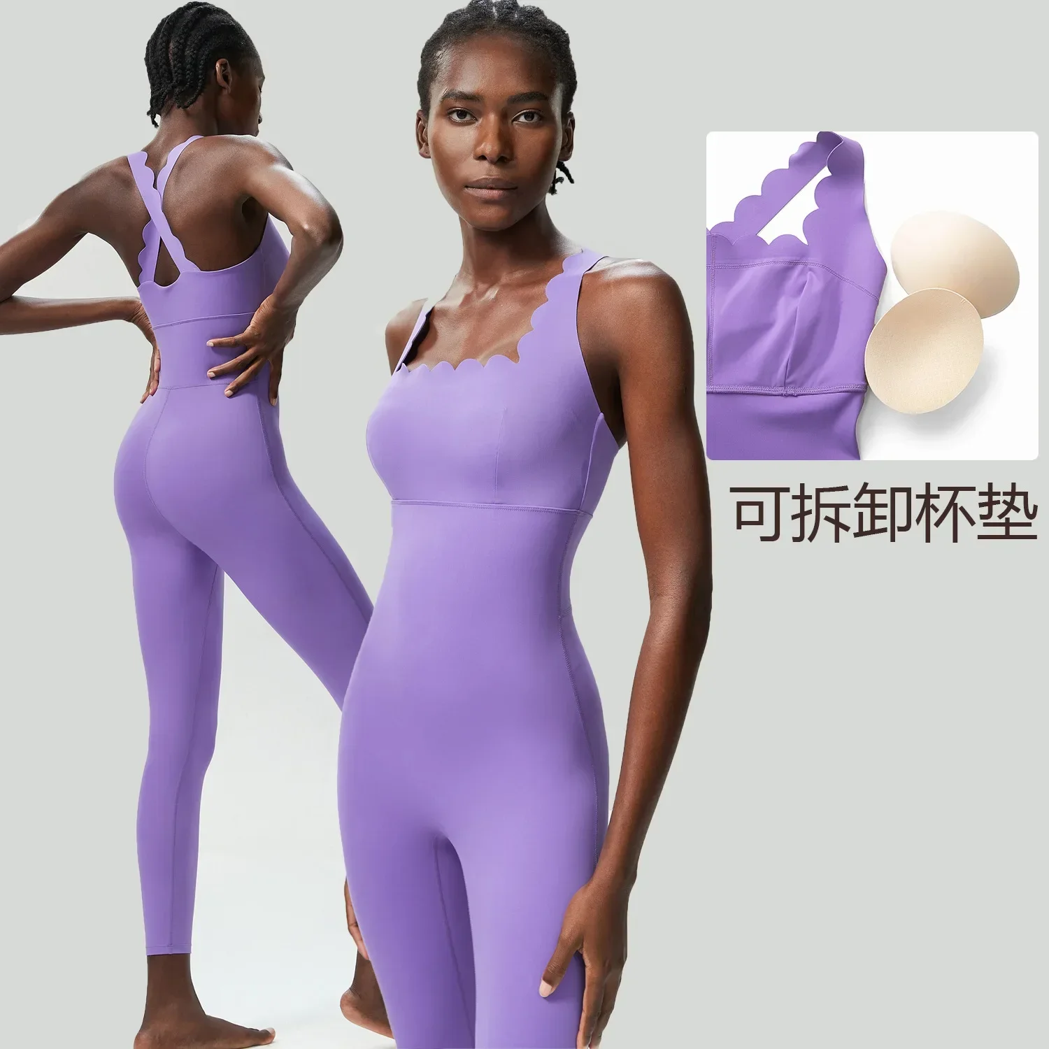 Small wave back yoga fitness onesie women's large size tight dance running vest onesie gym set women - Image 2