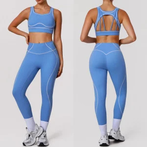 Women's high-intensity yoga suit contrasting colors beautiful back shock-proof sports bra training leggings fitness running suit