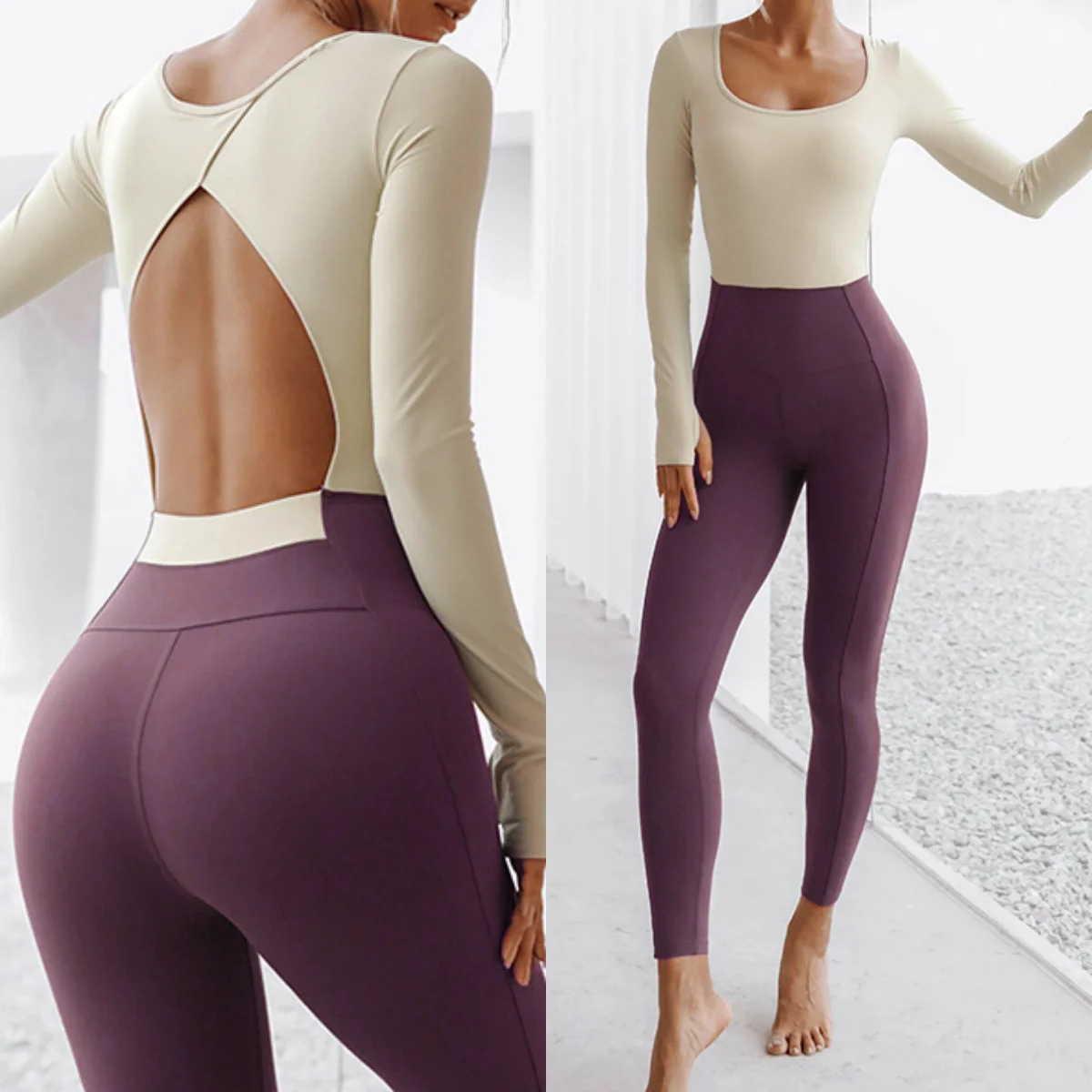 New Autumn/Winter Women's One-piece Yoga Jumpsuit leggings Long-sleeved Sexy Backless Slim Fit Sports Outfit